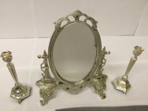 Fancy Vanity Mirror with 2 Single CandleSticks