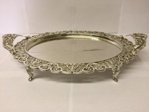 18" Round Serving Tray with Handle and Leg