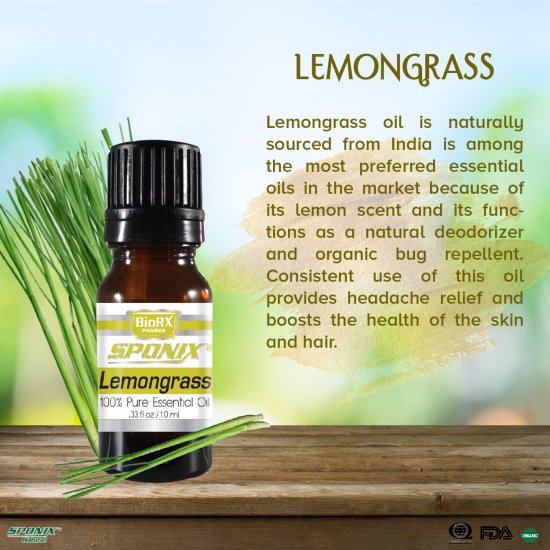 Lemongrass Essential Oil - 100% Pure - Therapeutic Grade and Premium Quality - 10mL by Sponix - Click Image to Close