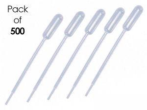 Plastic Transfer Pipettes, 5mL Capacity-Graduated to 1mL- Large Bulb, Sterile, 500 per Case, Individually Wrapped