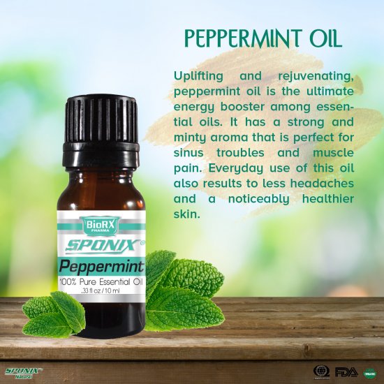 Peppermint Essential Oil - 100% Pure - Therapeutic Grade and Premium Quality - 10mL by Sponix - Click Image to Close