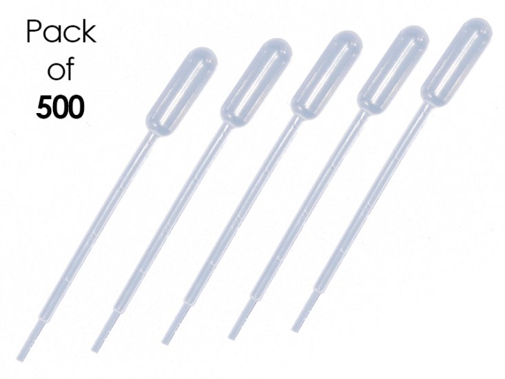Plastic Transfer Pipettes, 5mL Capacity-Graduated to 1mL- Large Bulb, Sterile, 500 per Case, Individually Wrapped - Click Image to Close