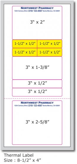 Pharmacy Label Thermal, Size: 3 7/8" x 8 1/4" (each case contains 5,500 labels) Stock - Click Image to Close
