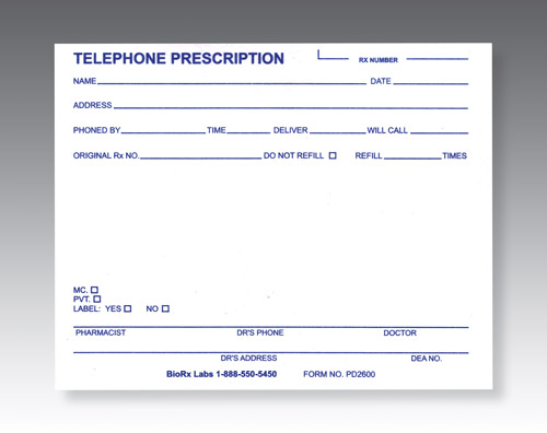 Pharmacy Telephone Prescription Pads PD2600 (10 x 100 Sheets per Pad) - Click Image to Close