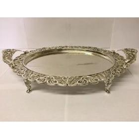18" Round Serving Tray with Handle and Leg