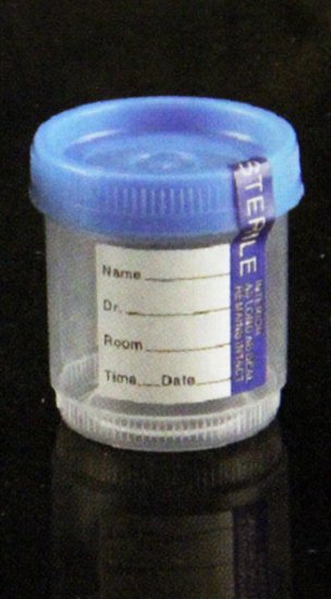 Specimen Containers, 90mL, with Temper Evident Label, Sterile, Cap Color: Blue (QTY. 100 per Case) - Click Image to Close