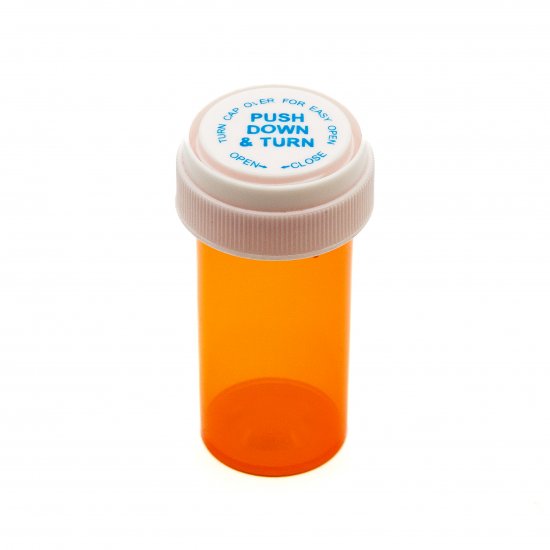 Pharmacy Vials with Reversible Cap, AMBER 13 Dram Dual Purpose, Caps Included [QTY. 275] - Click Image to Close