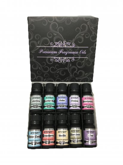 Top Fragrance Oil Set - Best 10 Scented Perfume Oil - Cotton Candy, Strawberry, Vanilla, Gardenia, Lilac, Jasmine, Cucumber Melo - Click Image to Close
