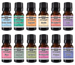 Top Fragrance Oil Set - Best 12 Scented Perfume Oil - Cotton Candy, Cucumber Melon, Freesia, Cupcake, Gardenia, Honeysuckle, Jas