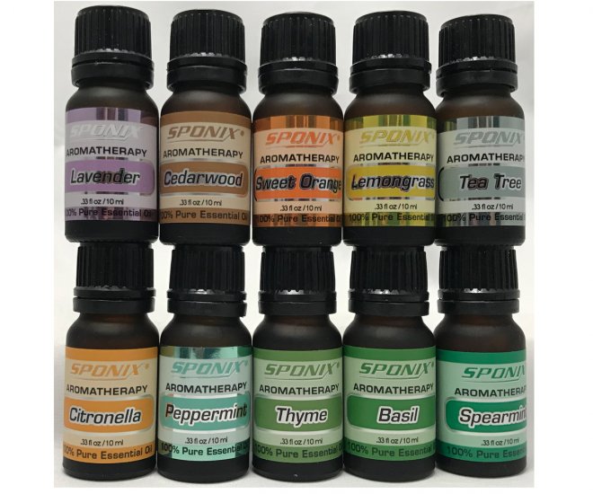 Top Essential Oil Gift Set - Best 10 Aromatherapy Oils - Lvndr,Lmngrss,Ppprmnt,Ornge,TeaTree,Cdrwd,Thyme,Bsl,Ctrnlla,Spearmnt - Click Image to Close