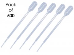 Plastic Transfer Pipettes, 3mL Capacity-Graduated to 1mL- Short Bulb, Sterile, 500 per Case, Individually Wrapped