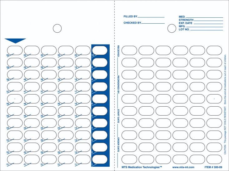 Pharmacy Blister Medications Packs Card (60-Days Hot Seal - 250/Case) - Click Image to Close