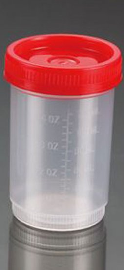 Specimen Containers, 120mL, No Label, Non-Sterile, Cap Color: Red (QTY. 80 per Case) - Click Image to Close