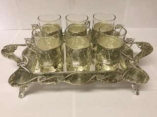 6 Piece Tea Cup Set with Tray - Click Image to Close