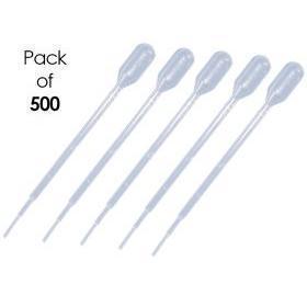 Plastic Transfer Pipettes, 3mL Capacity-Graduated to 1mL- Short Bulb, Sterile, 500 per Case, Individually Wrapped